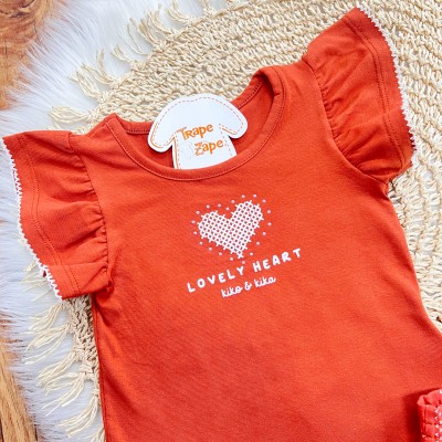  Conj. Blusa Lovely Heart e Short Flores com Borboletas - Cor Telha
